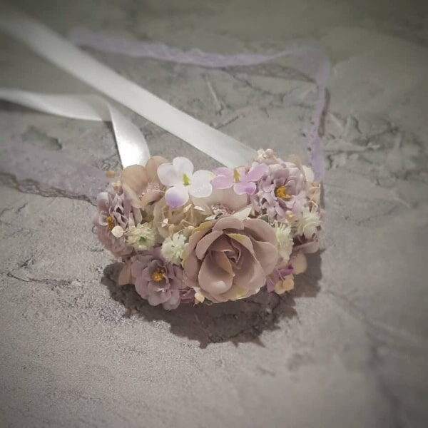 دستبند گل عروس یاسی