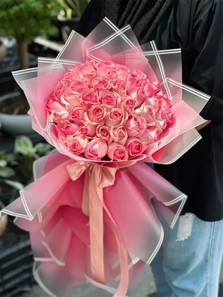 دسته گل 40 شاخه رز صورتی