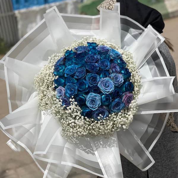 دسته گل رز آبی و عروس