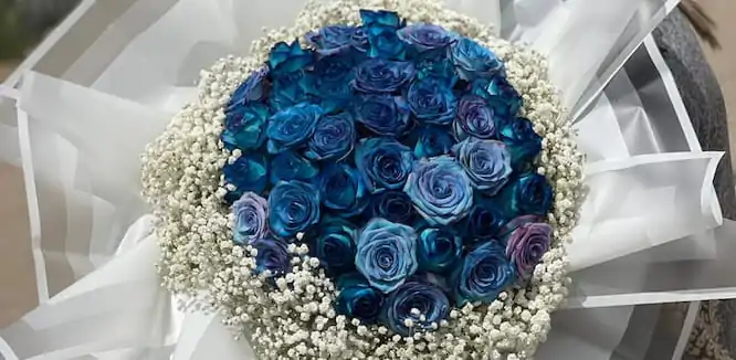 دسته گل رز آبی زیبا