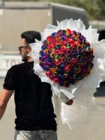 دسته گل با رز هفت رنگ