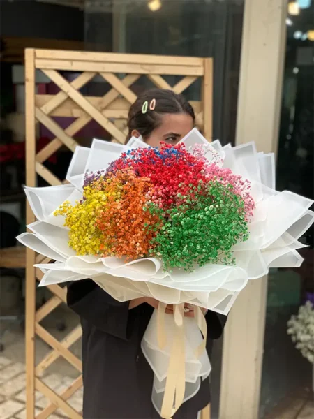 دسته گل عروس رنگی
